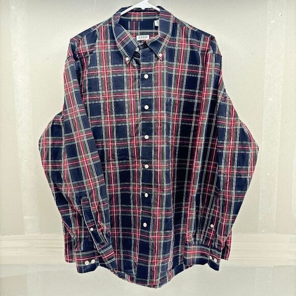 Izod Mens Plaid Black Red Blue Green Large Long Sleeve Light Cotton Long Sleeve - Picture 1 of 3